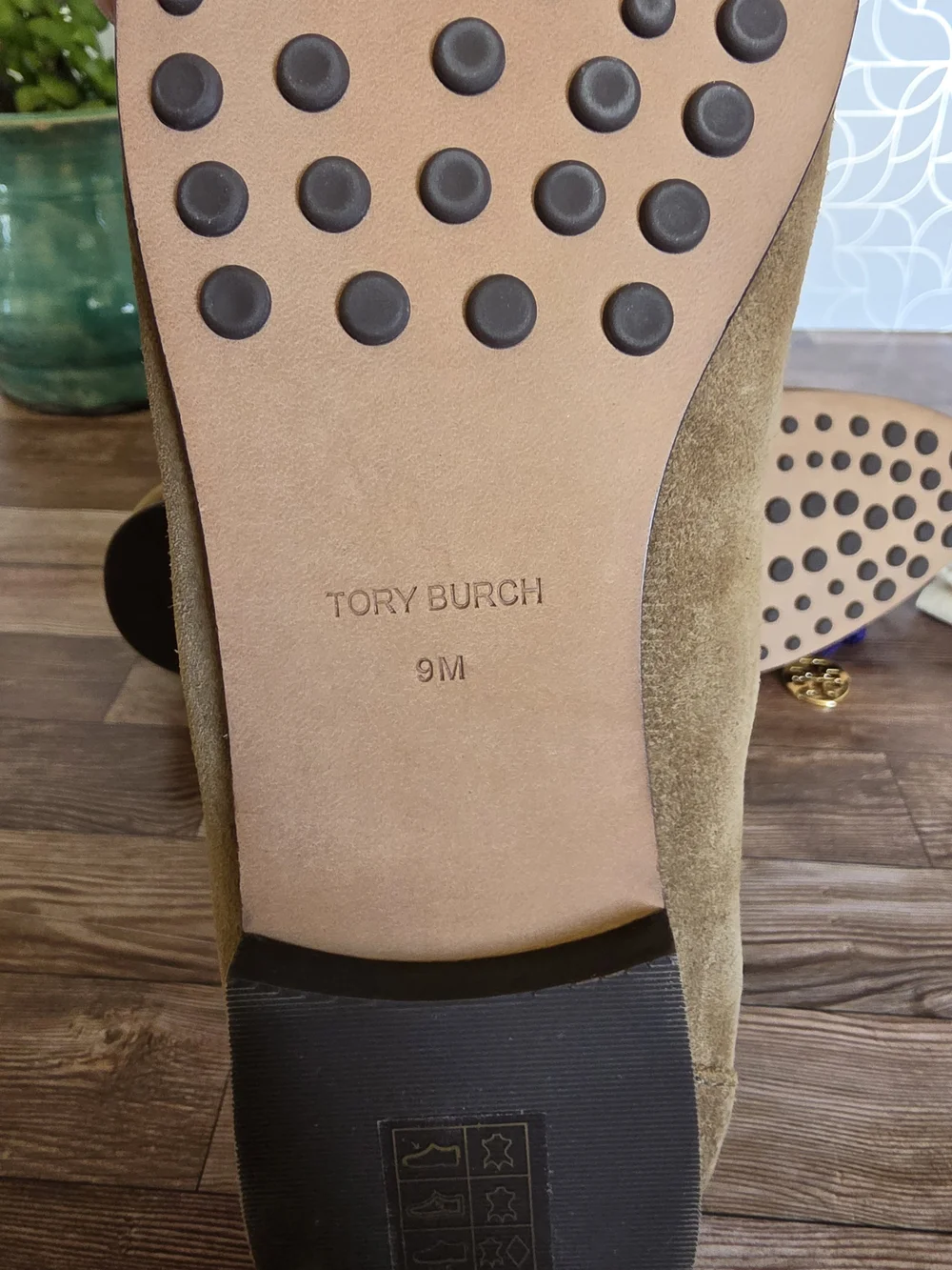 Tory Burch Brown Suede Penny Loafers with Gold Logo